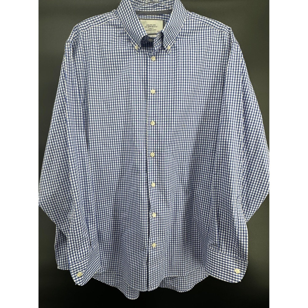 Charles Tyrwhitt Blue Gingham‎ Button Down Shirt 17.5 36 Non Iron Classic Fit